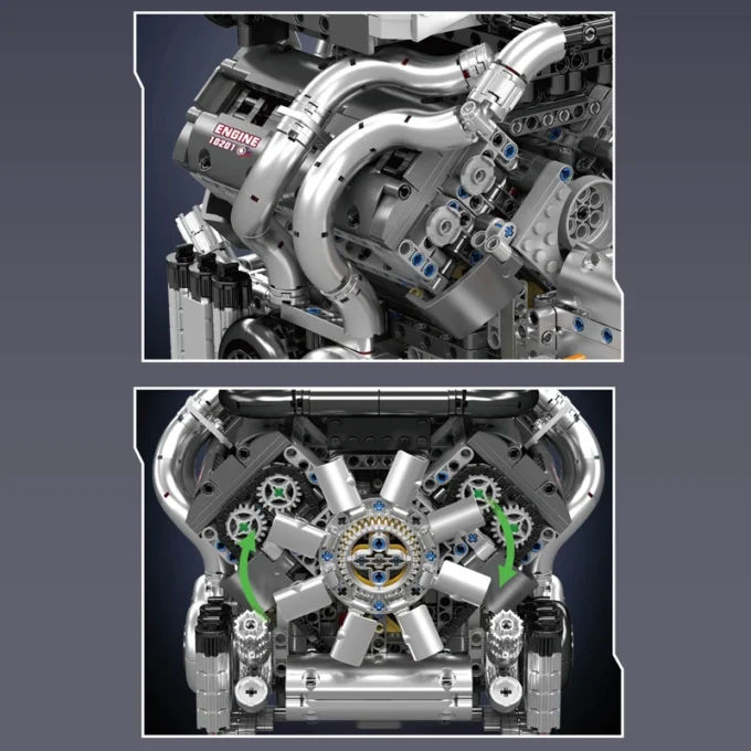 Mould King 10201 Motorised Hypercar W16 Engine & Gearbox Building Set - 2,024 Pcs - Image 6